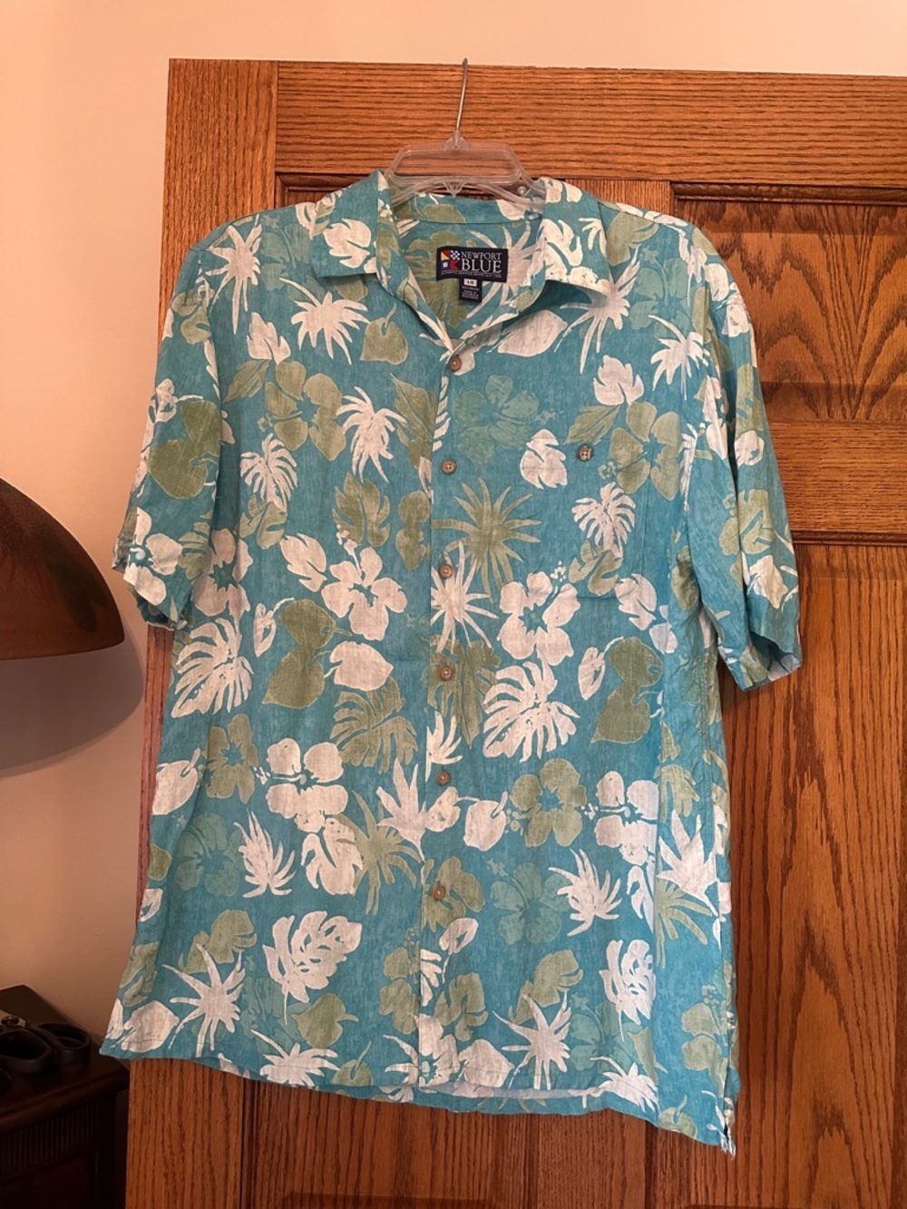 Men’s Newport Teal Tropical Print Short-Sleeve Button-Down Shirt